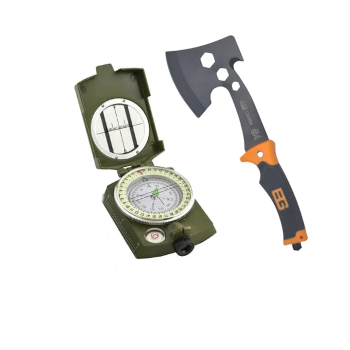 Set camping, format din topor profesional de 30cm, Busola profesionala metalica
