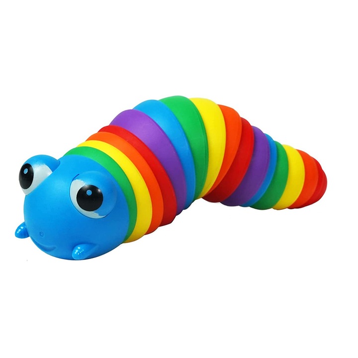 Jucarie Antistres Finger Slug, MorFansi, Fidget Toys, Interactiva, Flexibila, cu Articulatii, 17cm, Albastru