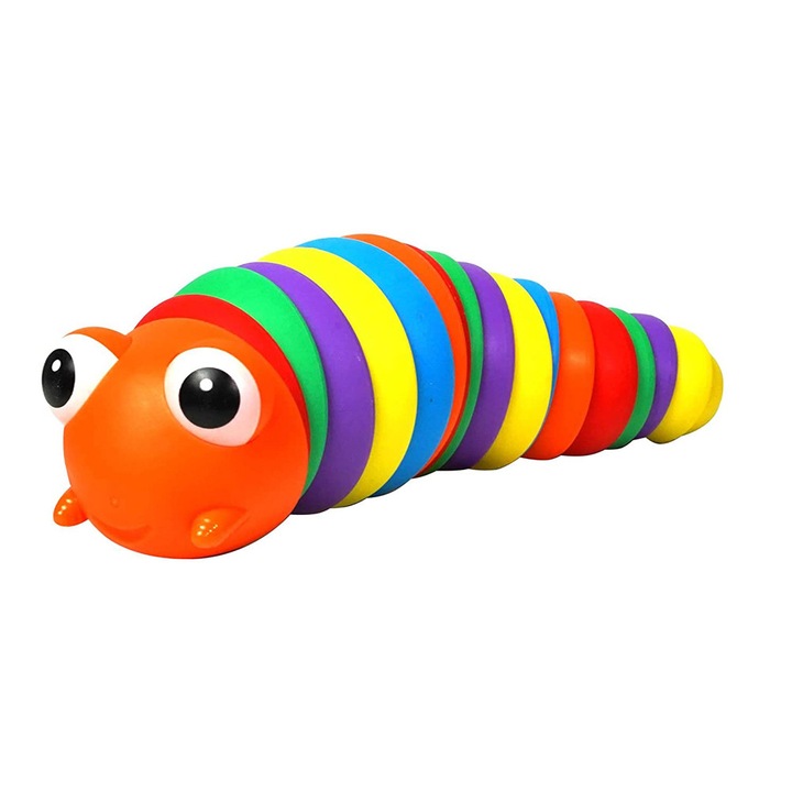 Jucarie Antistres Finger Slug, MorFansi, Fidget Toys, Interactiva, Flexibila, cu Articulatii, 17cm, Portocaliu