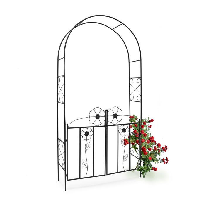 Arcada metalica cu poarta, 228 x 116 x 36,5 cm, negru, Relaxdays