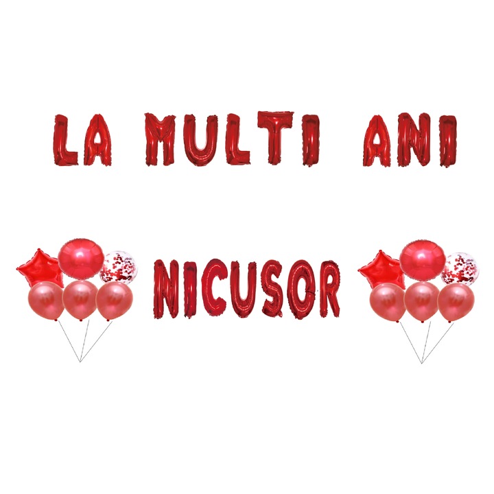 Nicusor Boldog születésnapot lufi szett, tortafeltét, piros, 35 db