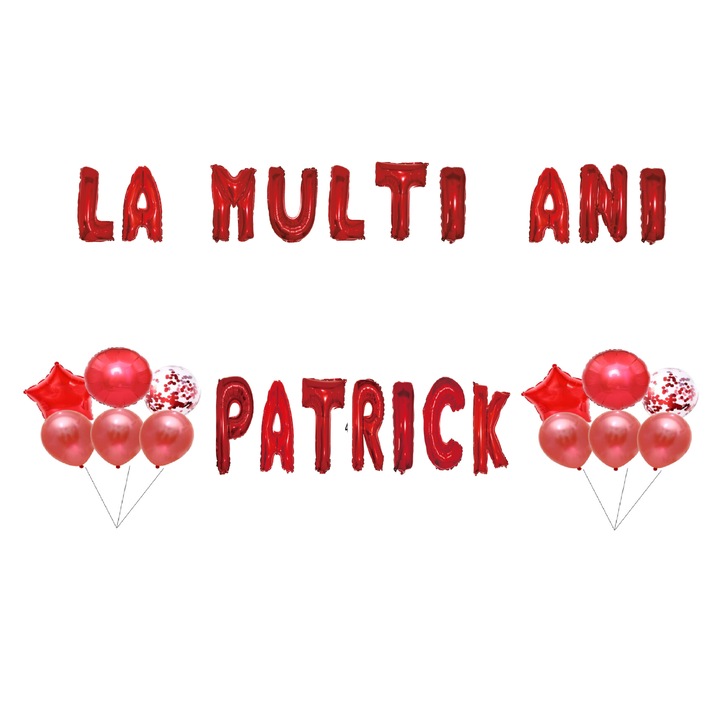 Boldog születésnapot Patrick lufi szett, tortafeltét, piros, 35 db