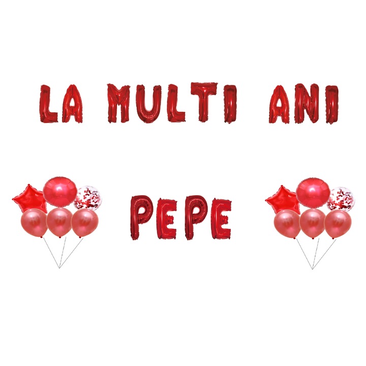 Boldog születésnapot Pepe lufi szett, tortafeltét, piros, 35 db