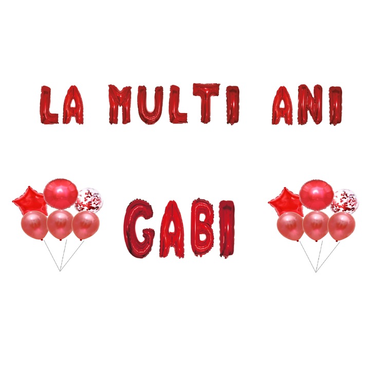 Boldog születésnapot lufi szett Gabi, tortafeltét, piros, 35db