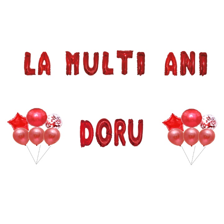 Doru Boldog születésnapot lufi szett, tortafeltét, piros, 35 db