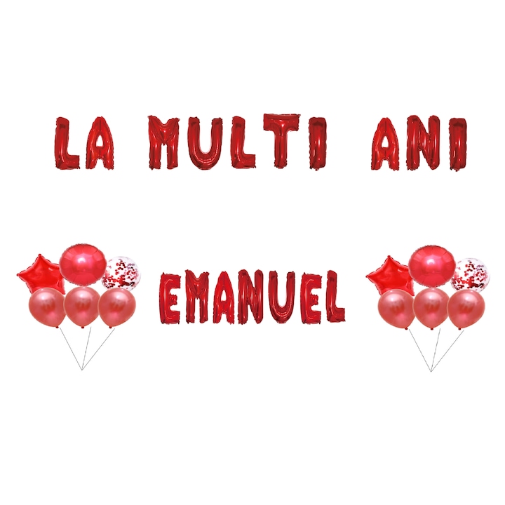 OEM Emanuel Boldog születésnapot lufi szett, tortafeltét, piros, 35 db