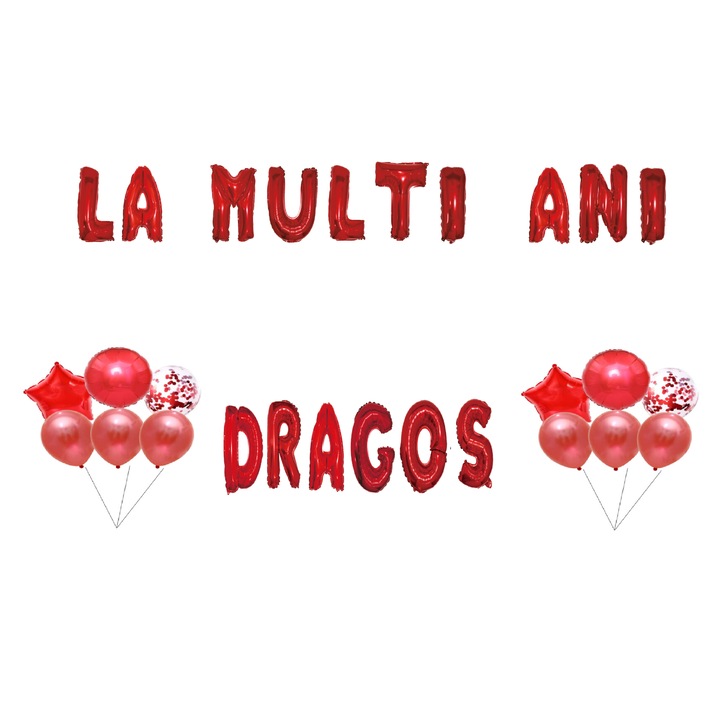 Комплект балони Happy Birthday Love Balloons, топер за торта, червен, 35 бр