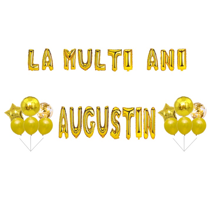 Boldog születésnapot Augustin lufi szett, tortafeltét, arany, 35 db