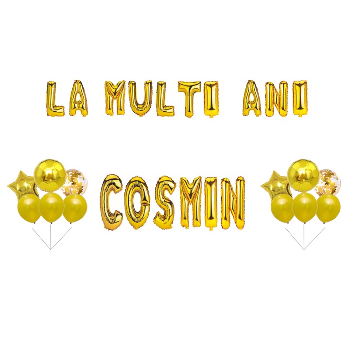 Cosmin Boldog születésnapot lufi szett, tortafeltét, arany, 35 db