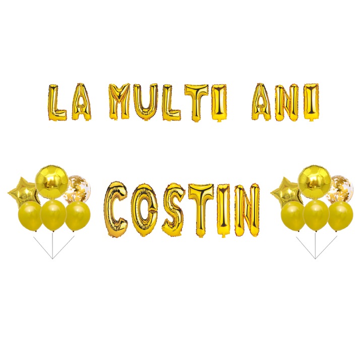 Costin Boldog születésnapot lufi szett, tortafeltét, arany, 35 db