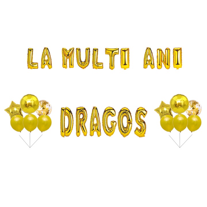 Boldog születésnapot szerelmes lufi szett, tortafeltét, arany, 35 db