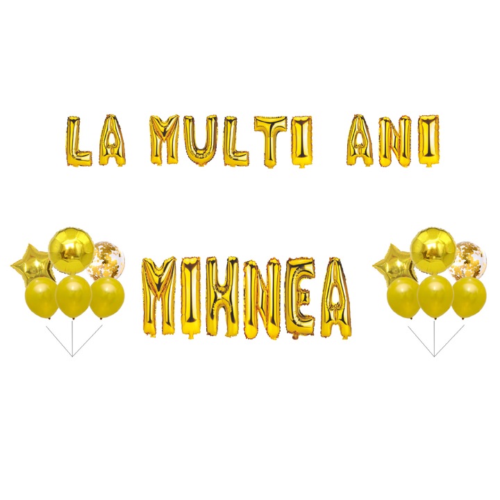 Mihnea Boldog születésnapot lufi szett, tortafeltét, arany, 35 db