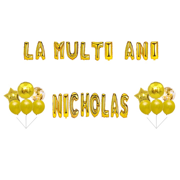Boldog születésnapot Nicholas lufi szett, tortafeltét, arany, 35 db