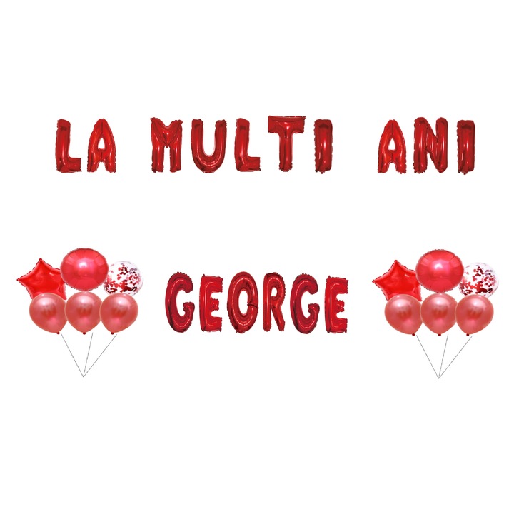 Boldog születésnapot George lufi szett, tortafeltét, piros, 35 db