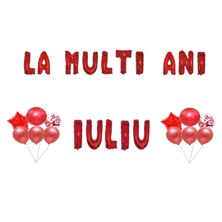 Boldog születésnapot júliusi lufi szett, tortafeltét, piros, 35 db