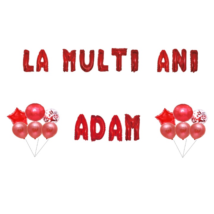 Boldog születésnapot Adam lufi szett, tortafeltét, piros, 35 db