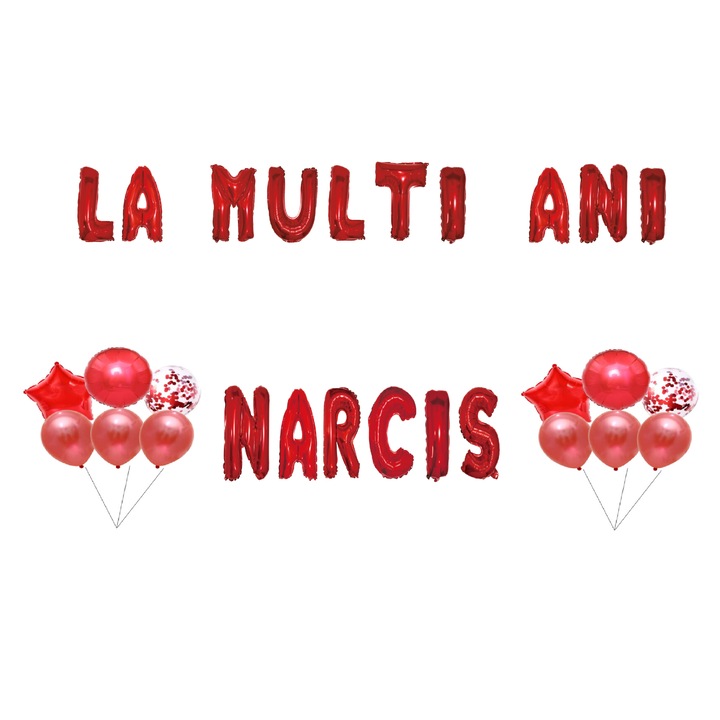 Boldog születésnapot nárcisz lufi szett, tortafeltét, piros, 35 db