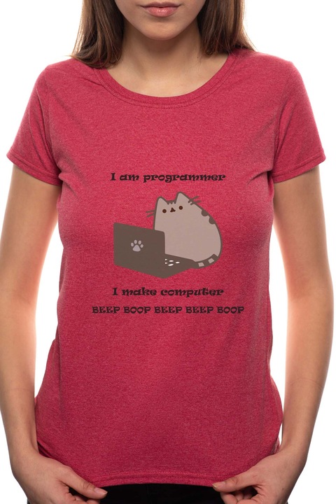 Programmer Cat, Kerek nyakú női póló, 100% Pamut, 449, Bordó