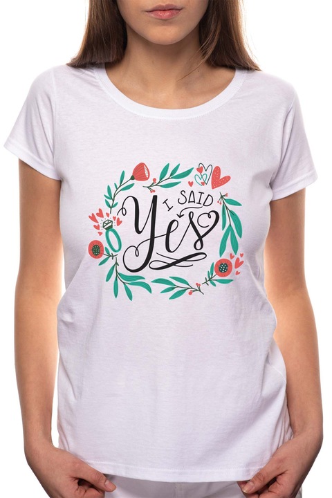 Házasság, Kerek nyakú női póló, 100% Pamut, 458, Fehér