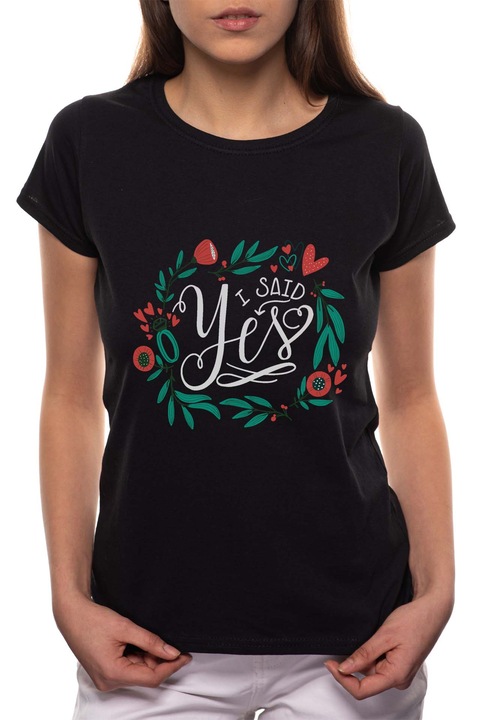 Házasság, Kerek nyakú női póló, 100% Pamut, 458, Fekete