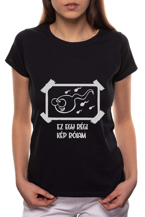 Régi kép, Kerek nyakú női póló, 100% Pamut, 459, Fekete