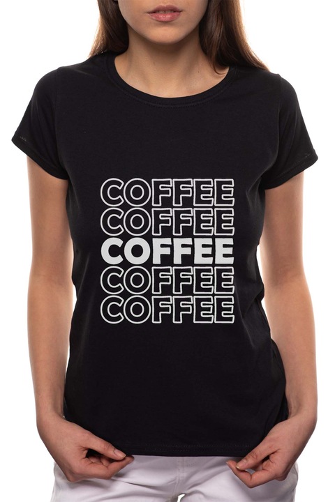 Coffee, Kerek nyakú női póló, 100% Pamut, 465, Fekete