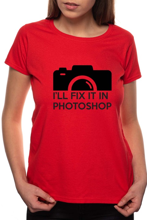 Photoshop, Kerek nyakú női póló, 100% Pamut, 467, Piros