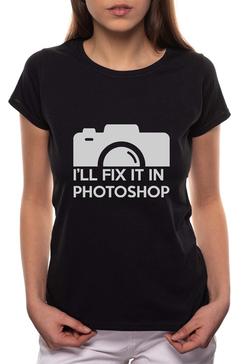 Photoshop, Kerek nyakú női póló, 100% Pamut, 467, Fekete