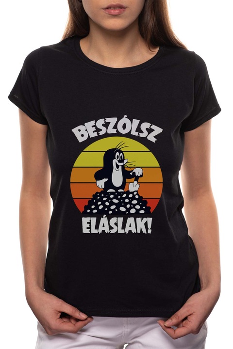 Vakond, Kerek nyakú női póló, 100% Pamut, 484, Fekete