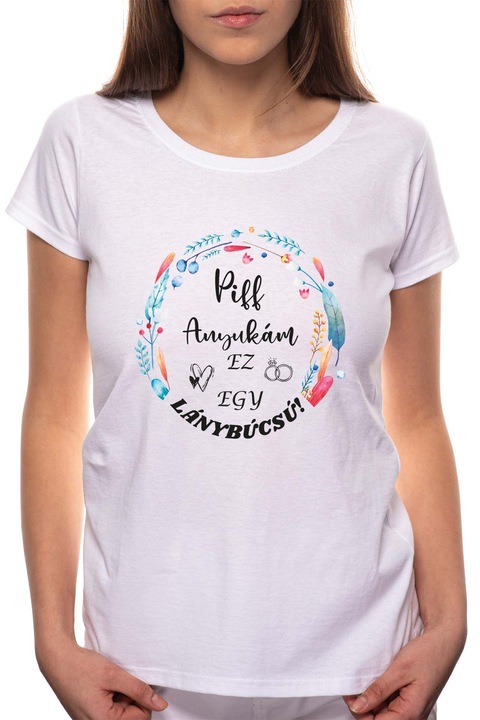 Lánybúcsú, Kerek nyakú női póló, 100% Pamut, 486, Fehér