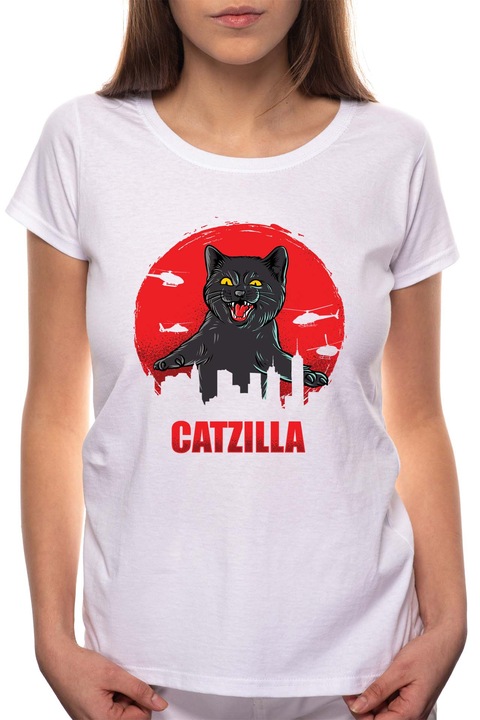 Catzilla, Kerek nyakú női póló, 100% Pamut, 490, Fehér