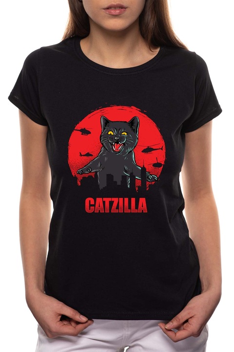Catzilla, Kerek nyakú női póló, 100% Pamut, 490, Fekete