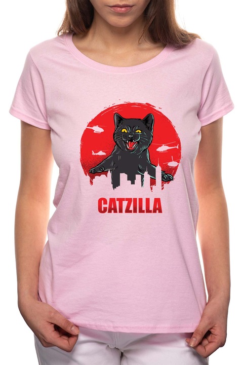 Catzilla, Kerek nyakú női póló, 100% Pamut, 490, Rózsaszín