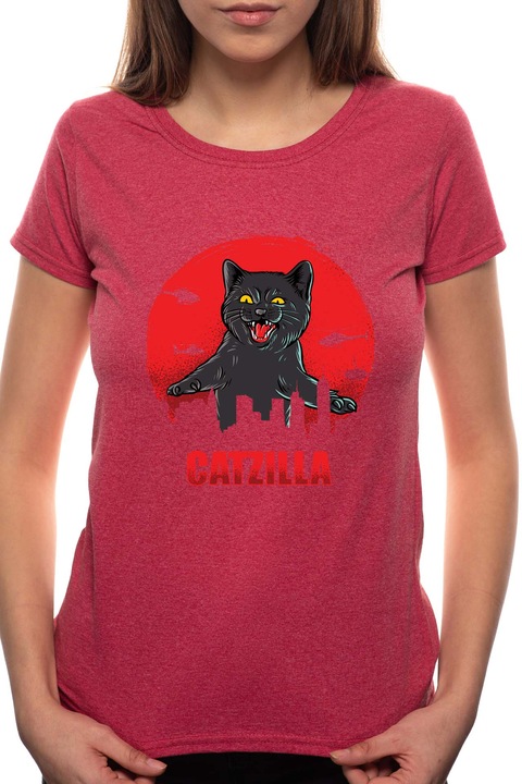 Catzilla, Kerek nyakú női póló, 100% Pamut, 490, Bordó
