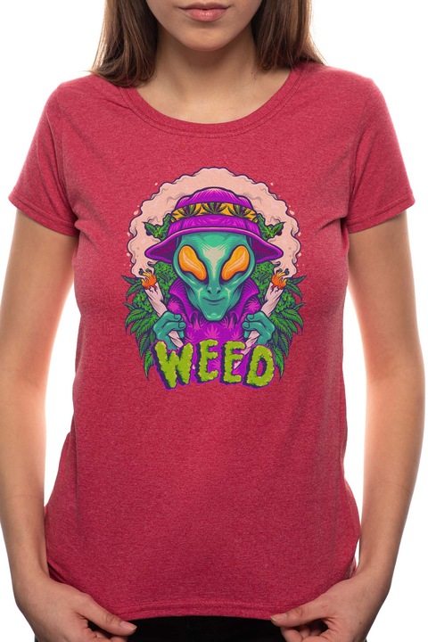 Weed Alien, Kerek nyakú női póló, 100% Pamut, 492, Bordó