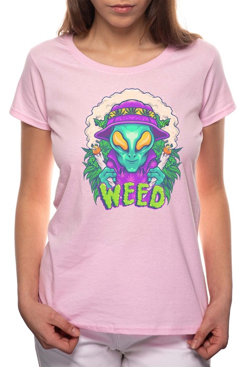 Weed Alien, Kerek nyakú női póló, 100% Pamut, 492, Rózsaszín