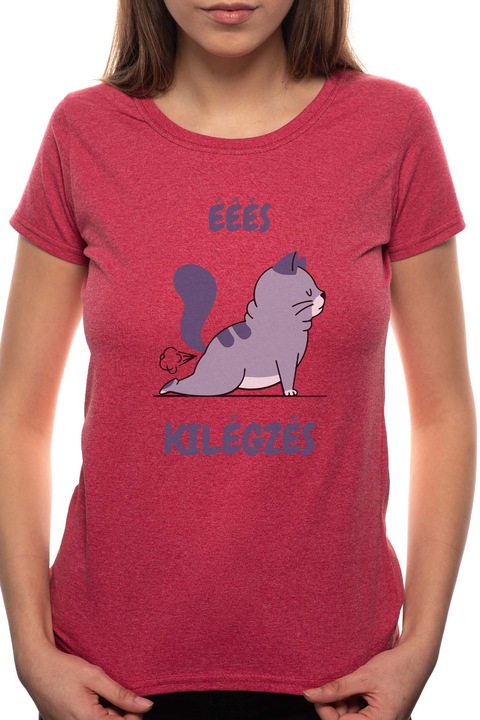 Macska Yoga, Kerek nyakú női póló, 100% Pamut, 495, Bordó