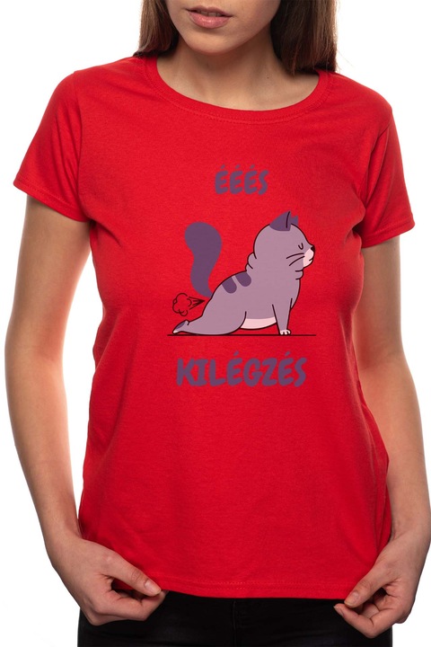 Macska Yoga, Kerek nyakú női póló, 100% Pamut, 495, Piros