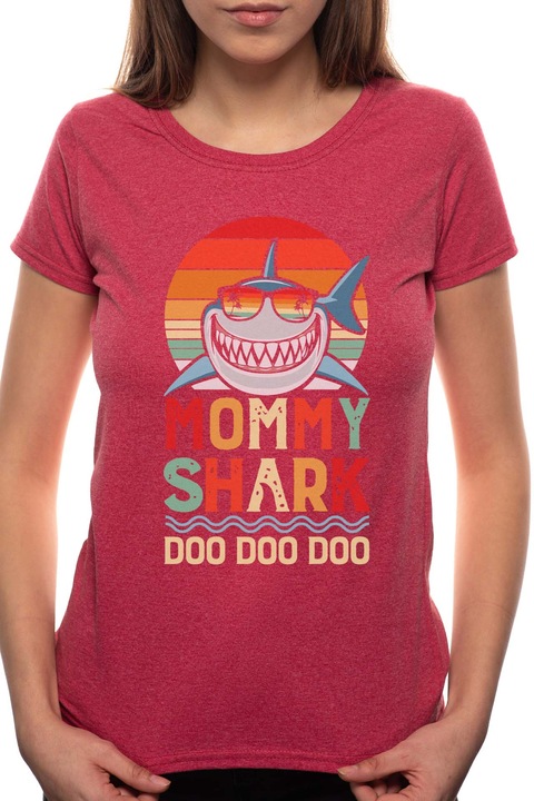 Mommy Shark, Kerek nyakú női póló, 100% Pamut, 496, Bordó