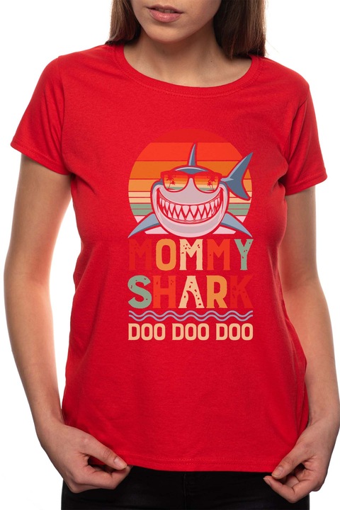 Mommy Shark, Kerek nyakú női póló, 100% Pamut, 496, Piros