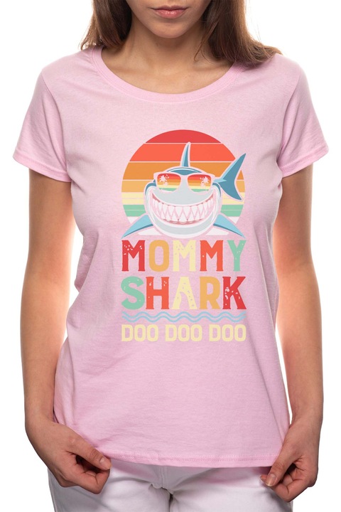 Mommy Shark, Kerek nyakú női póló, 100% Pamut, 496, Rózsaszín
