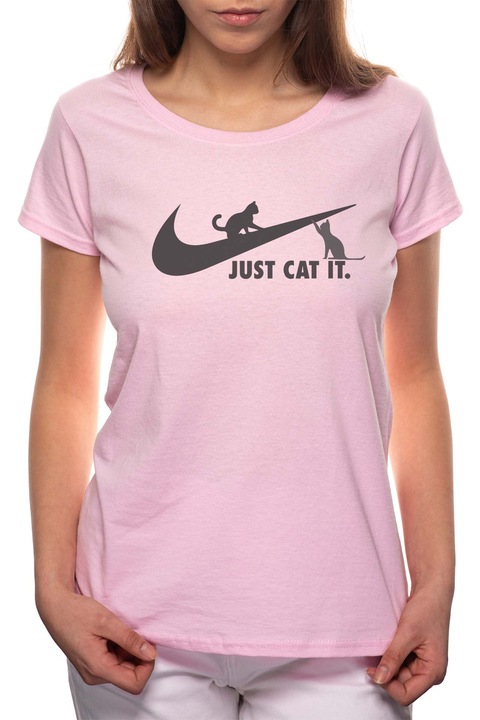 Just Cat It, Kerek nyakú női póló, 100% Pamut, 498, Rózsaszín