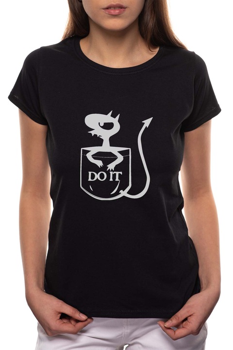 Devil - Do It, Kerek nyakú női póló, 100% Pamut, 502, Fekete