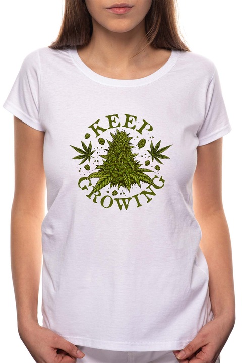 Cannabis - Keep Growing, Kerek nyakú női póló, 100% Pamut, 504, Fehér