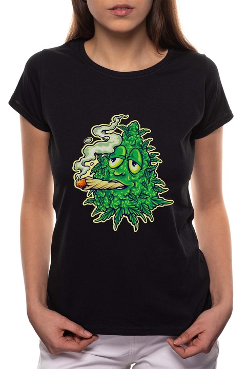 Cannabis, Kerek nyakú női póló, 100% Pamut, 505, Fekete