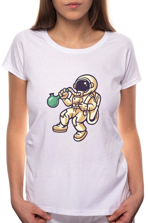 Cannabis Astronaut, Kerek nyakú női póló, 100% Pamut, 507, Fehér