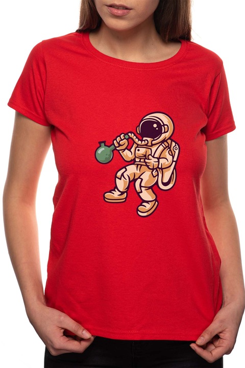 Cannabis Astronaut, Kerek nyakú női póló, 100% Pamut, 507, Piros