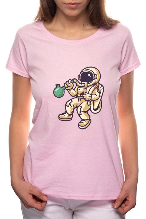 Cannabis Astronaut, Kerek nyakú női póló, 100% Pamut, 507, Rózsaszín