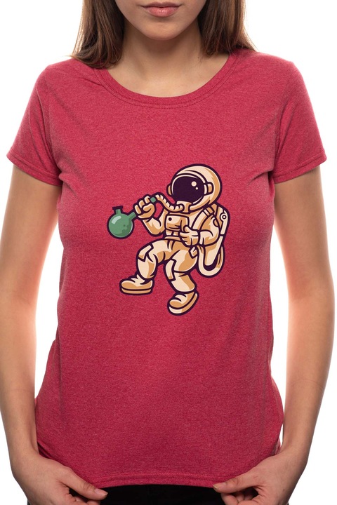 Cannabis Astronaut, Kerek nyakú női póló, 100% Pamut, 507, Bordó