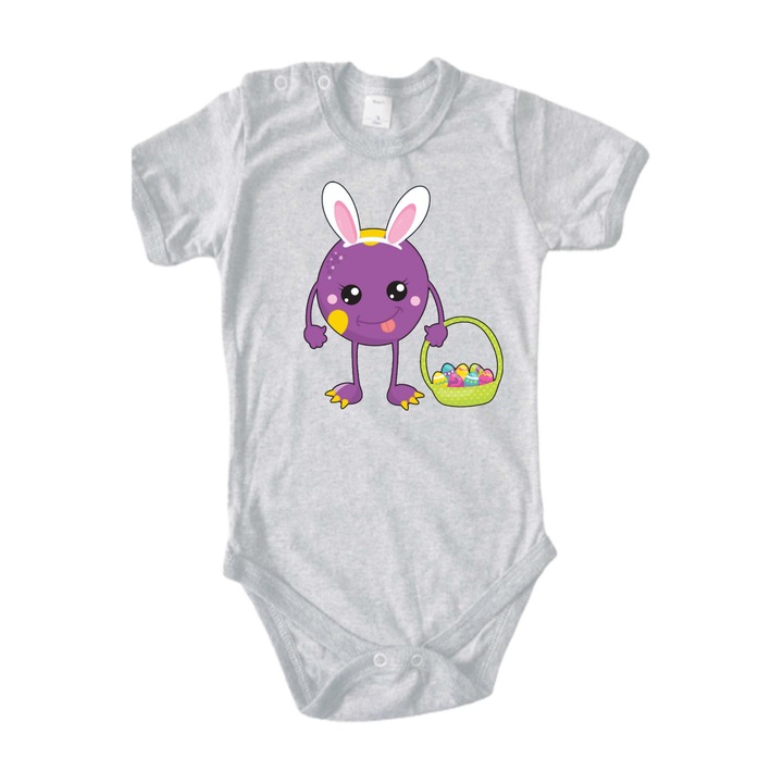 Body pentru bebelusi cu maneca scurta Iepuras de Paste Cadou de Paste Oua Oua Tralala Monstru de Paste 1, Maneca scurta gri, 2XL - 86 (18-24 luni)